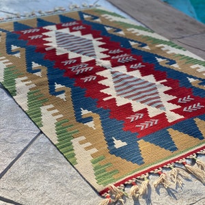 Vintage Handwoven Organic Colored Wool Turkish Kilims Free Shipping
