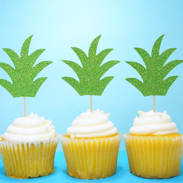 Pineapple Cupcake Toppers, Tropical Cupcake Toppers, Summer Cupcake Toppers, Pineapple Leaves Cupcake Toppers