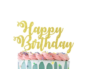 Allazone Geburtstagstorte Dekoration Set – 1x Gold „HAPPY BIRTHDAY“ Topper & 12 Sterne