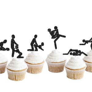Sex Positions Glitter Cupcake Toppers: Bachelorette Party Decor, Set of 12