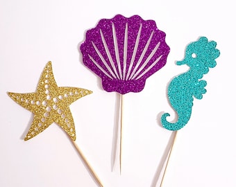 Under The Sea Cupcake Toppers, Mermaid Decor, Mermaid Decorations, Mermaid Theme Party, Under the Sea decorations