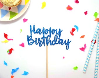 Glitter Happy Birthday Cake Topper: Party Decorations