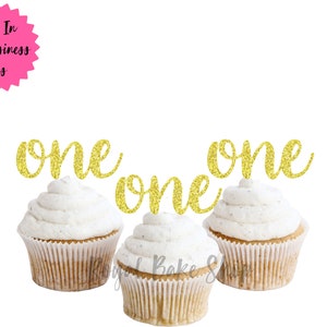 One Cupcake Toppers - Set of Twelve, Any Number Cupcake Toppers - 1 Dozen, Any Age Food Picks, 1st Birthday Decorations