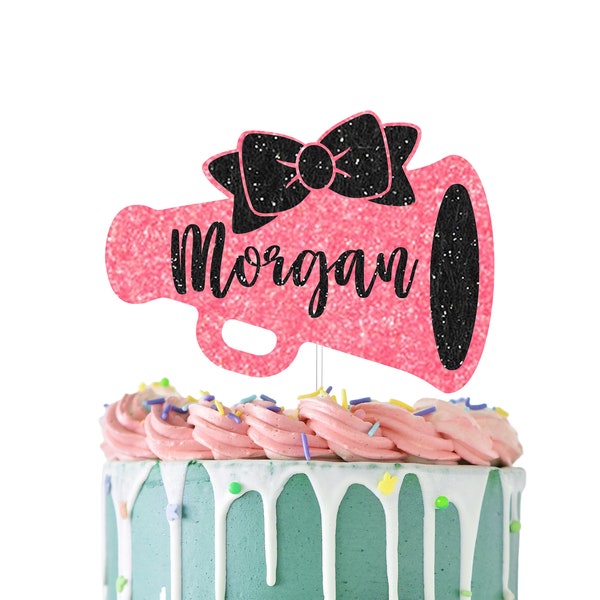 Customizable Cheer Horn with Name Cake Topper, Megaphone Cake Decor, Cheerleader Birthday Sign, Custom Cake Topper for Cheer Leader with Bow