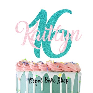 Name and Age Cake Topper, 13th Birthday Cake Topper, Teen Girl Birthday, Double Digits, Sweet 16, Any Age, 21