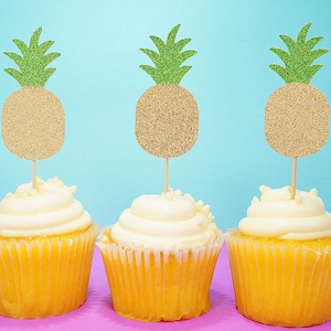 Pineapple Cupcake Toppers, Tropical Cupcake Toppers, Summer Party Decor