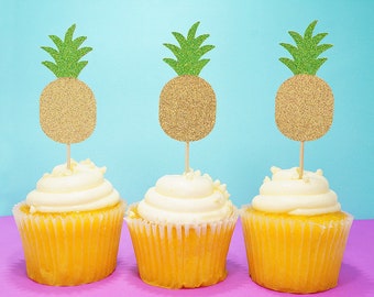 12 Pack Piña Cupcakes Toppers alimentos selecciones tropical Cupcake Decoración 