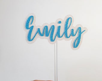 Custom Name Glitter Birthday Cake Topper: 90s Graffiti Style