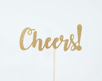 Cheers Glitter Cake Topper: Party Celebration Decor