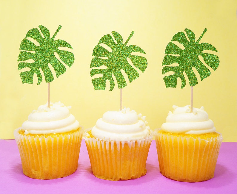 Tropical Leaves Cupcake Toppers Tropical Cupcake Picks Etsy