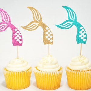 Mermaid Tail Cupcake Toppers 1 Dozen, Under The Sea Party Decor, Pool Party, Last Splash Bachelorette, Summer Birthday Food Picks