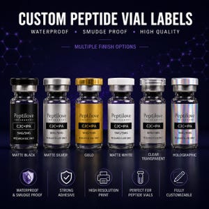 Custom Peptide Vial Labels | Waterproof Bottle Stickers | Personalized Lab Labels