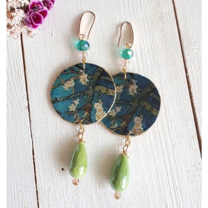 Orecchini pendenti  con dipinto Van Gogh, orecchini floreali, orecchini d'arte, Orecchini dell'insegnante, Orecchini cottagecore