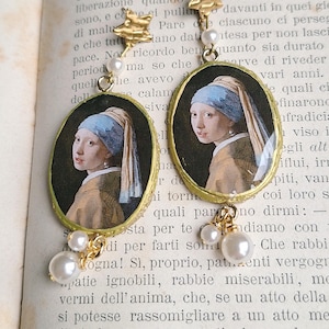 Orecchini ispirati a ragazza con perla di Vermeer, Gioielli artistici dipinti a mano, Regali unici Vermeer