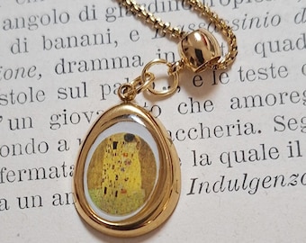 Gustav Klimt's The Kiss Gold Choker, 18k Gold Chain Necklace with Pendant, Klimt Gifts, Perfect Graduation Gift for Girl