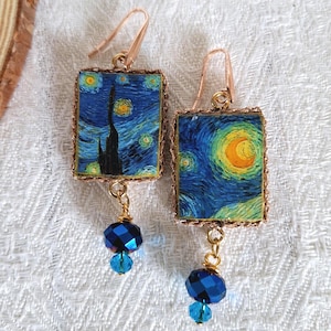Orecchini gioiello Van Gogh Notte stellata, Orecchini pendenti con quadro famoso