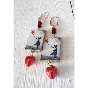 Orecchini lunghi, Banksy, Banksy originale, Banksy orecchini, Ragazza con palloncino