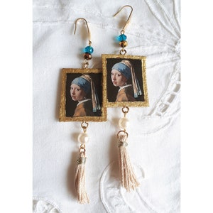 Orecchini ispirati a ragazza con perla di Vermeer, Gioielli artistici dipinti a mano, Regali unici Vermeer