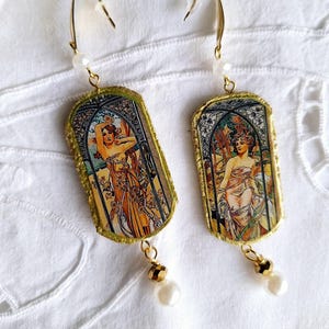 Orecchini stile liberty con immagini Boho, orecchini con immagini stile grande Gatsby, orecchini Art Decò, Mucha stagioni