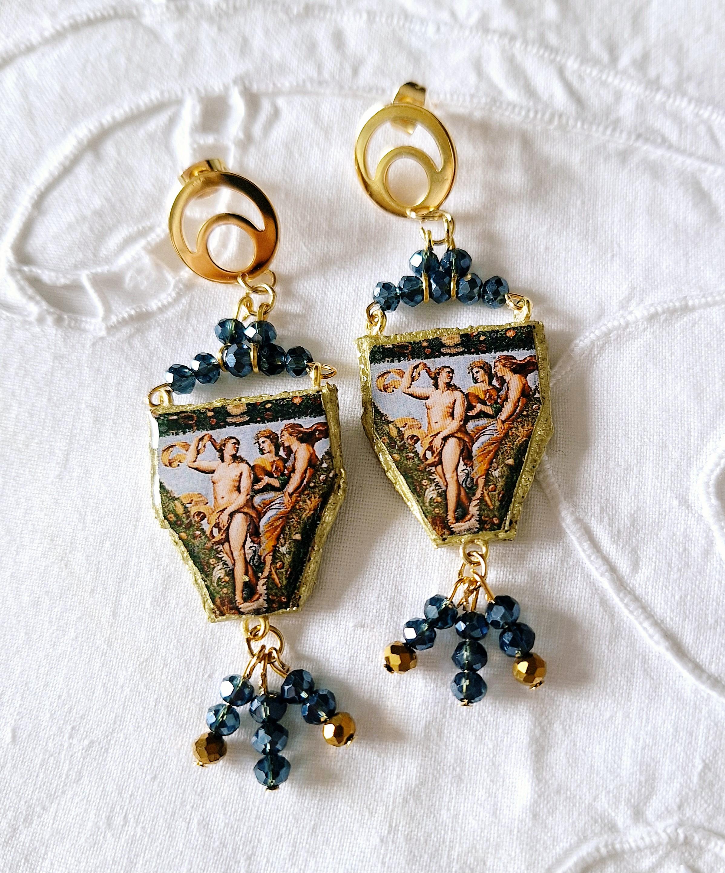 Boucles D'oreilles Vintage Cabochons Cristal - Style Édouardien, Laiton, Dormeuses