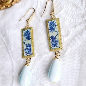 Azulejos-inspired Earrings with Portuguese & Sicilian Flair. Earrings inspired majolica  tiles. Blue and white colored earrings