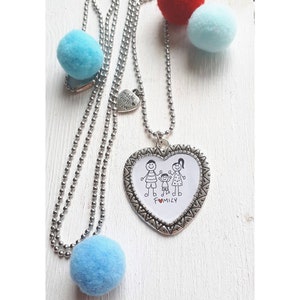 Collar con dibujo familiar, collar con dibujo personalizado, colgante con retrato familiar, regalo para reunión familiar, regalo para mamá primeriza