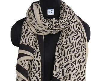 Hand Block Printed Cotton Stole: Sanganeri Print Indian Shawl
