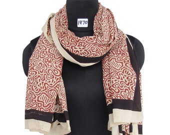 Hand Block Printed Cotton Stole: Sanganeri Print Indian Shawl