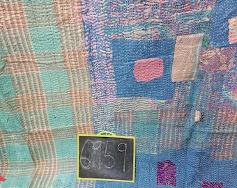 Edredón Kantha de algodón vintage de alta calidad, hecho a mano, sábana Kantha, decoración del hogar, manta Ralli reversible de algodón reciclado.