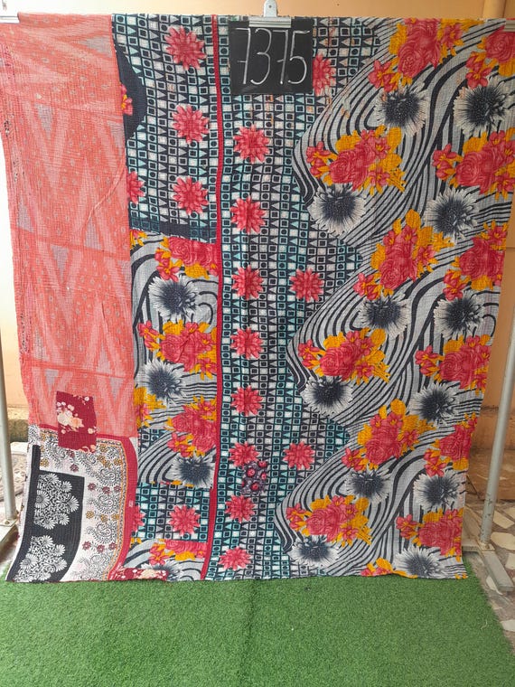 Vintage Handmade Kantha Quilt, Indian 100% Cotton Kantha Throw