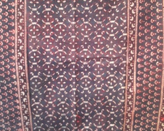 Edredón Kantha con estampado a mano Ajrakh: Manta estilo bohemio