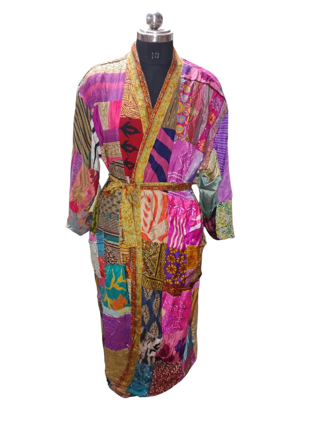Handmade Silk Kimono Multi Patchwork Kimono Women Silk Bathrobe Night ...