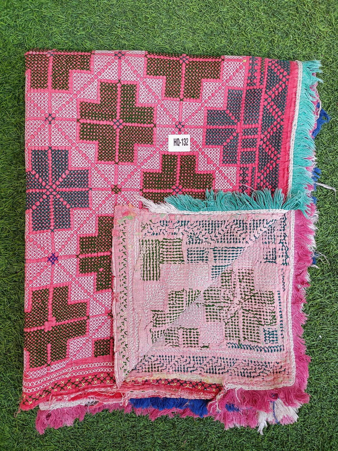Nakshi Cotton Kantha Rug Antique Indian Artisan Throw Slow Stitched ...