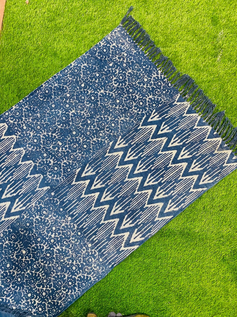 2x3 ft Vintage Indigo Blue Rug Dari Cotton Handmade Woven Carpet Area Floor Rug 2x3 ft Vintage Indigo Blue Rug Dari Cotton Handmade Woven Carpet Area Floor Rug