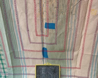 Beautiful Colorful Reversible stunning Vintage Hand Stitched kantha quilt Kantha bedding Cotton Sari Patchwork Rally,Blanket Vintage Throw