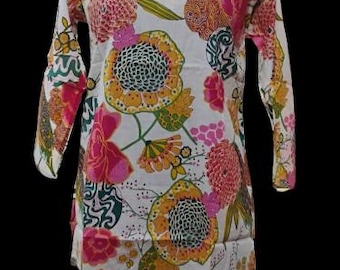 Indian Ethnic Women's designer short Cotton printed sumer wear floral Kurti Tunic Top cotton printed blouse / cotton printed kurti