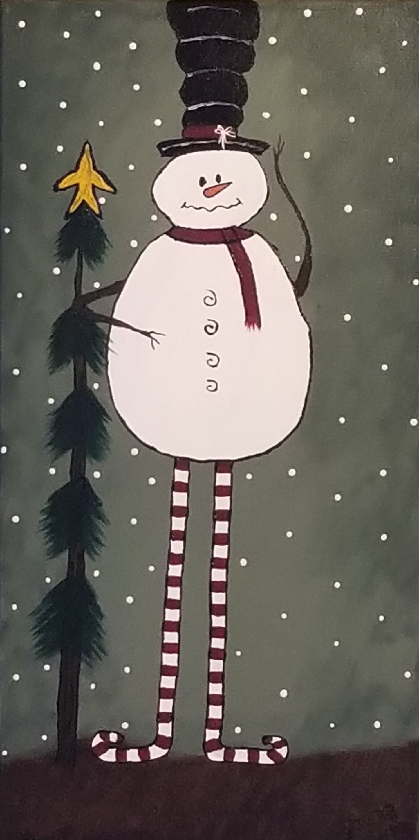 Whimsical Snowman With Tree - Etsy