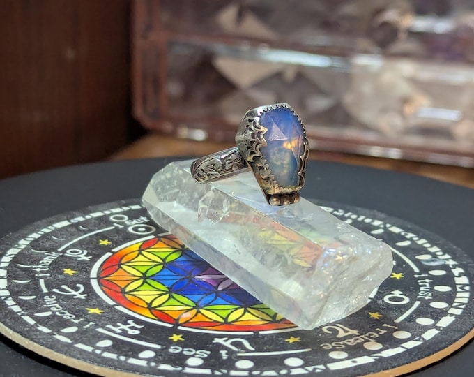 Opalite witchy coffin web ring
