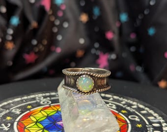 Opal moon phase ring band