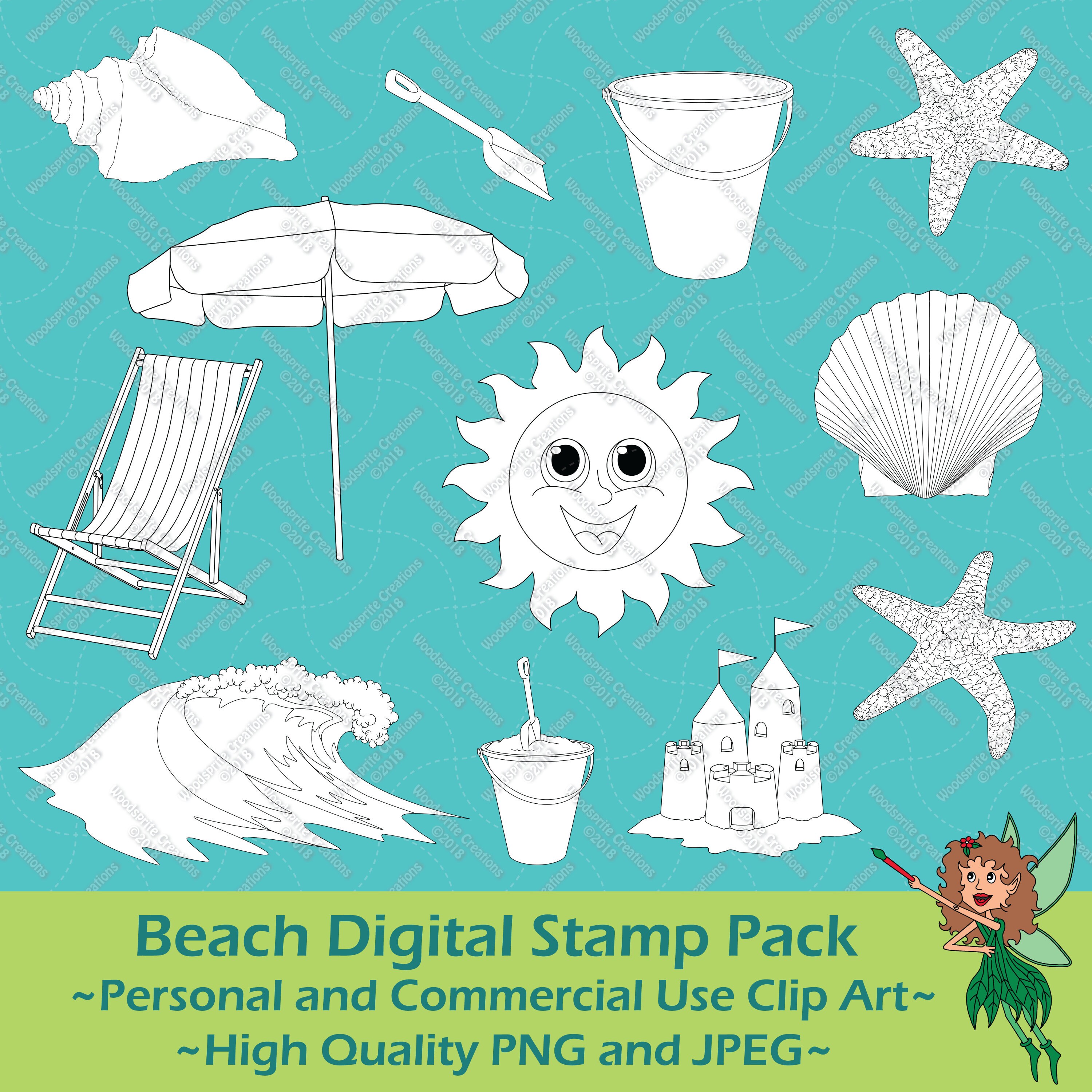Beach Digital Stamps Summer Digital Stamps Sandcastle | Etsy