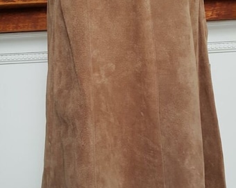 VINTAGE 1970S leather SUEDE A-line cut out hem size M/10/12