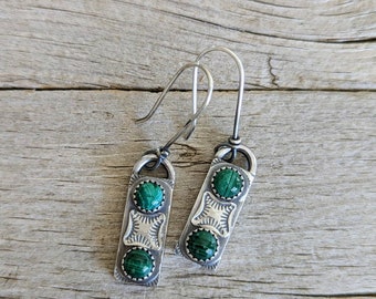 Malachite & Sterling Silver Bar Earrings