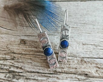 Lapis Silver Bar Earrings