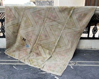 Edredón Kantha indio vintage: manta de algodón reversible hecha a mano