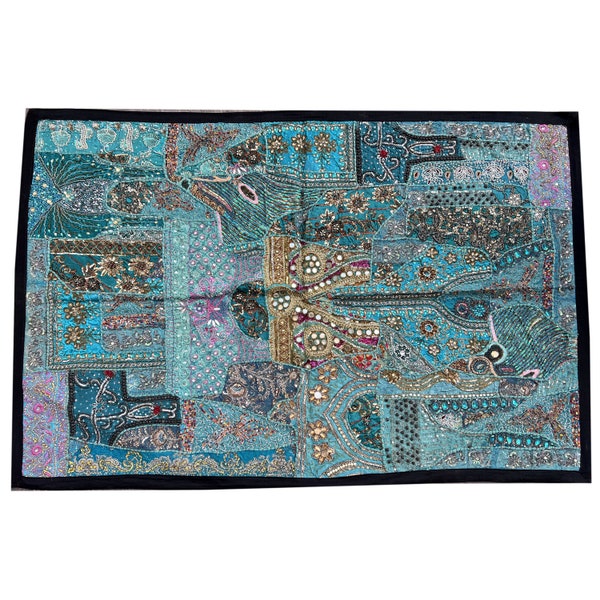 Indian Wall Hanging Tapestry Vintage sari Beaded Patchwork Bohemian Wall Tapestry Art Curtain ,Wall Decor Backdrop Art,Handmade Wall Hanging