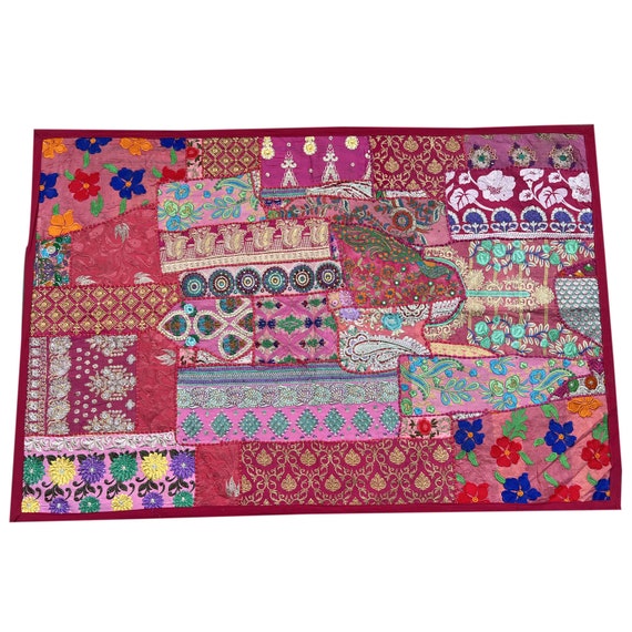 Indian Handmade Embroidered Vintage Cotton Decor Wall Hanging Patchwork Tapestry