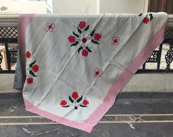 Handmade Vintage Kantha Quilt: Recycled Sari Patchwork Throw