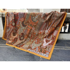 Vintage Sari Patchwork Bedspread: Bohemian Beaded Tapestry Wall Hanging