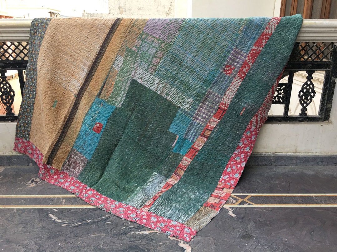 Amazing Vintage Kantha quilt,Rare Rug Throw Blanket Unique Cotton ...