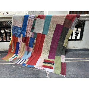 Edredón Kantha vintage indio, manta sari Kantha vintage, edredón Kantha de patchwork reciclado